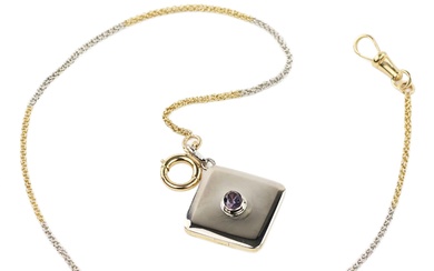 Chaîne de montre de poche en or bicolore avec un pendentif commémoratif en forme de...