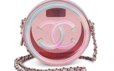 Chanel Multicolor Patent Calfskin and PVC Filigree Round Clutch with Chain Silver Hardware, 2020