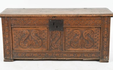 Charles II Carved Oak Chest, 17th Century