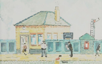 Charles M Jones, British 1923-2008- Swinton railway station; oil on canvas, signed lower right, 51 x 61 cm (ARR)