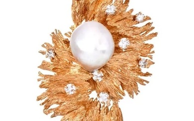 Chaumet Paris Retro Diamond Baroque Pearl 18k Gold Brooch