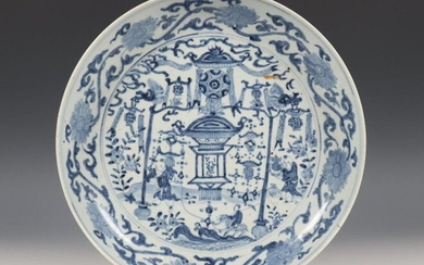 China, blue and white porcelain dish, Guangxu, depicting...