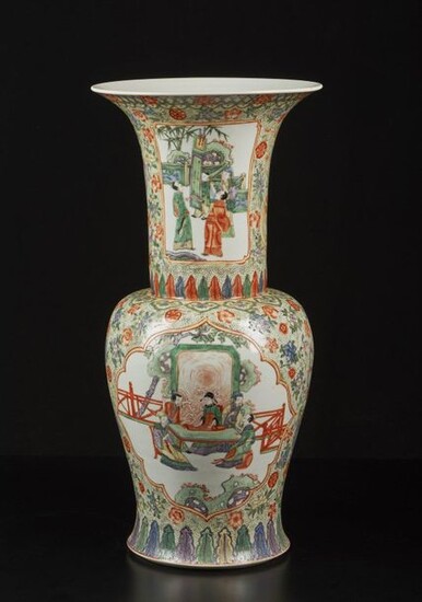 Chinese Art. A large Canton porcelain vase painted with scholars within cartouches China, early 20th century . Cm 30,00 x 62,00.