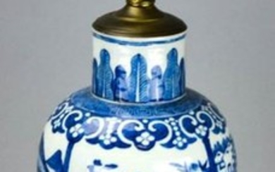 Chinese Blue & White Porcelain Vase Mount Lamp
