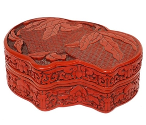 Chinese Cinnabar Red Lacquer Double Peach Box