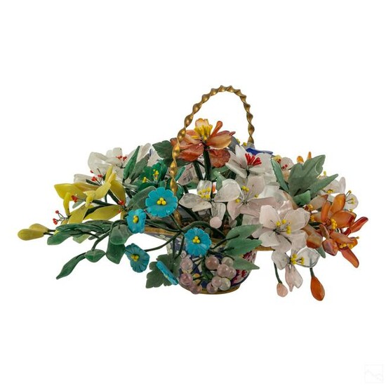 Chinese Cloisonne Basket Stone Floral Arrangement