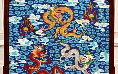 Chinese Cloisonne Enamel Dragon Screen Panel