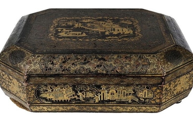 Chinese Export Lacquered Game Box with Counters