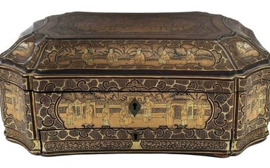Chinese Export Lacquered Sewing Box