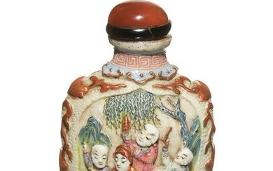 Chinese Famille Rose Carved Snuff Bottle, 19th Century