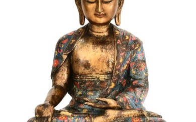 Chinese Ming/Qing Dynasty Gilt Bronze & Cloisonné Buddha