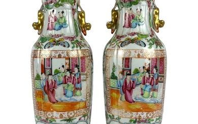 Chinese PR Rose Medallion Porcelain Amphora Vases