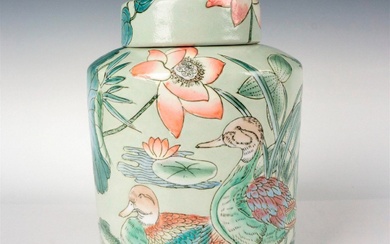 Chinese Porcelain Celadon Enamel Painted Duck Jar with Lid