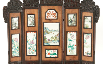 Chinese Qing Porcelain 5 Panel Table Screen