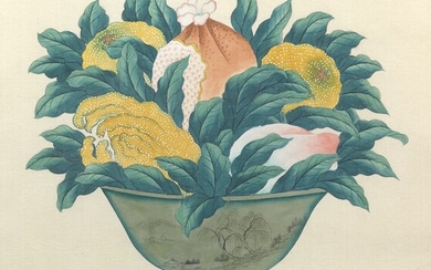Chinese Silk Painting of Auspicious Fruits