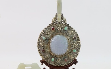 Chinese Silver and Jade Mirror and Toggles