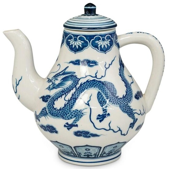 Chinese White & Blue Glazed Porcelain Teapot