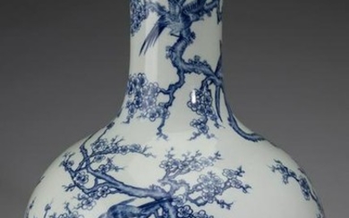 Chinese bottle vase, w/ birds, prunus and bamboo