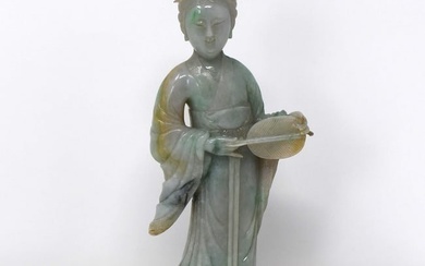 Chinese carved jadeite figure of Lady holding a fan