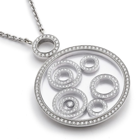 Chopard: A diamond necklace “Happy Spirit” set with numerous brilliant-cut diamonds, mounted in 18k white gold. Signed Chopard. L. app. 44.0 and 5.5 cm.