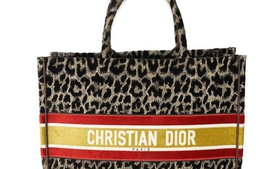 Christian Dior Brown Velvet Mizza Leopard Large Book Tote