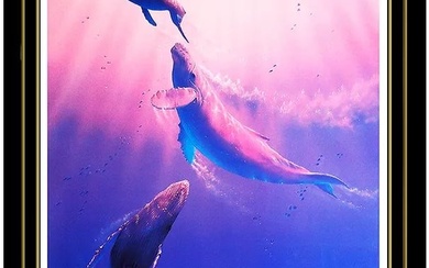 Christian Lassen Sea Down Original Large Color Lithograph Dolphins Signed Art