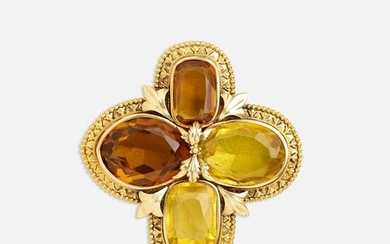 Citrine and gold pendant brooch