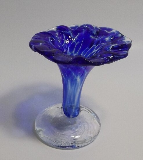 Cobalt Blue Flower Art Glass Vase hand blown