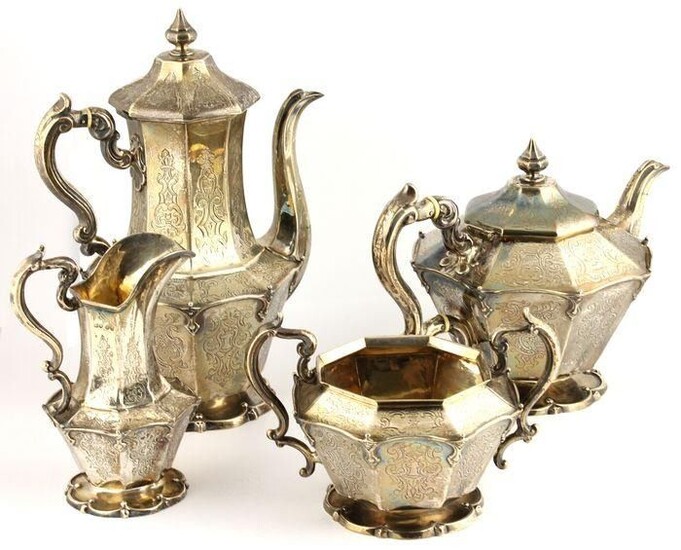 Coffee and tea service (4) - .925 silver - John Angell II & George Angell - London - England - Mid 19th century