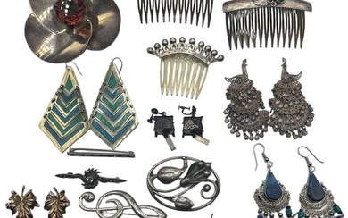 Collection 1940's-1960's Mostly Sterling Silver Hair Combs & Jewelry