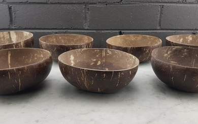 Collection Of Hand Made Coconut Shell Bowls Mark To Base (H: 6.5 x D: 14cm)