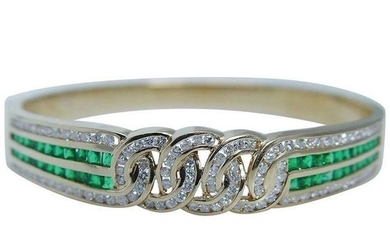Colombian Emeralds Diamonds Bracelet Bangle 18K Yellow