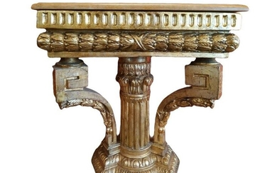 Column console in gilded wood with leaf, with marble on