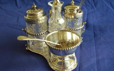 Condiment set - .925 silver, and crystal - Joseph & Edward Bradbury - U.K. - 1862