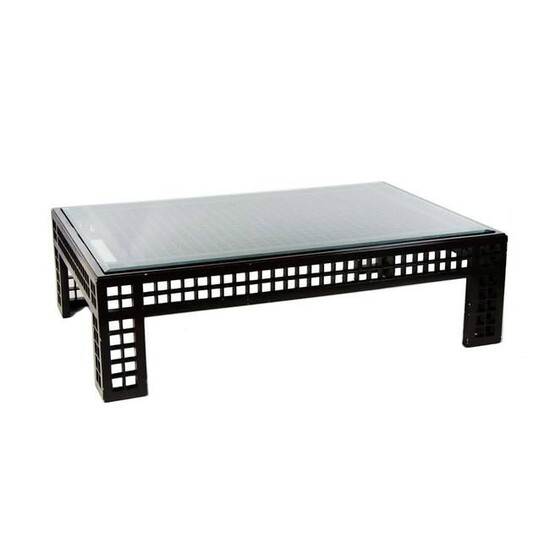 Contemporary Glass Inset Lattice Form Coffee Table