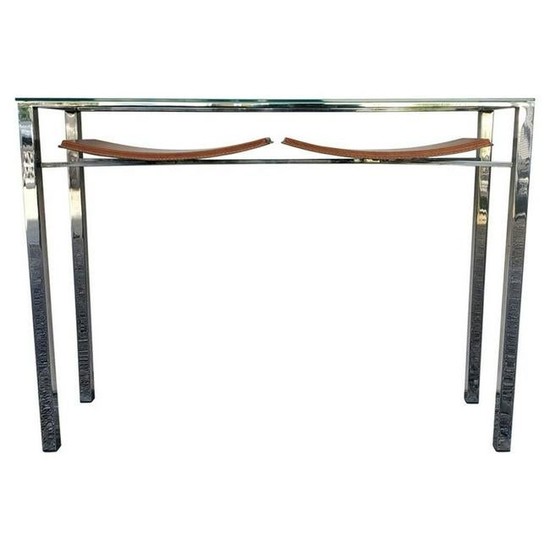 Contemporary Modern Chrome, Glass and Leather Console