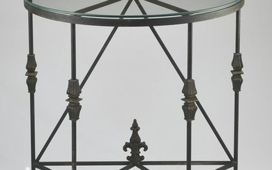 Contemporary wrought iron and glass demilune table