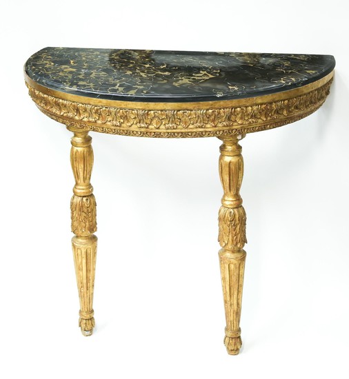 Continental Neoclassical Demilune Giltwood Marble Top Console Table, c.1790 FD1A