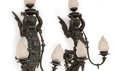 Continental Patinated Bronze Gasolier Sconces