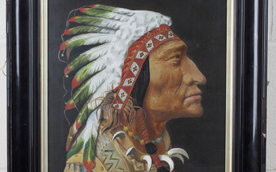 Continental School - Head Study of a Native American Chief, late 19th/early20th century oil on board