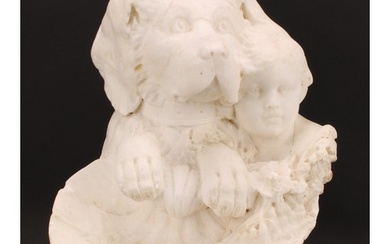 Continental School, early 20th century, a white marble group...