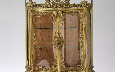 Continental gilt brass table-top vitrine, 15"h