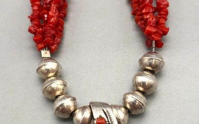 Coral And Sterling Silver Necklace