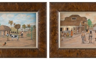 D. DUCLAIR (Haiti, 20th Century), Pair of Haitian landscapes., Watercolors on paper, 12" x 15.5"