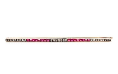 DIAMOND AND SYNTHETIC RUBY BAR BROOCH