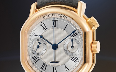 Daniel Roth, A highly rare, ingenious, and avant-garde yellow gold monopusher chronograph wristwatch with guarantee