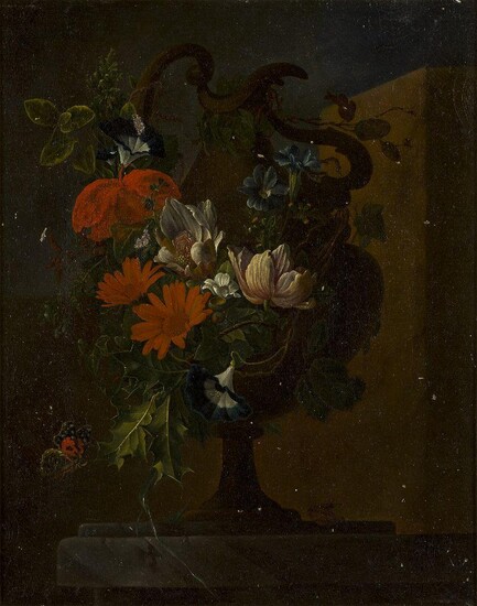 Danish School, early 19th century- Flowers in an urn with...