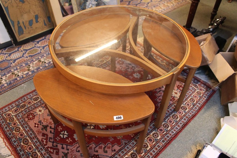 Danish Style Mid century Circular glass topped table with 3 ...