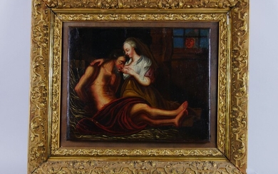 Dans le goût de Daniel SEGHERS vers 1750 La charité romaine Huile sur toile 32...