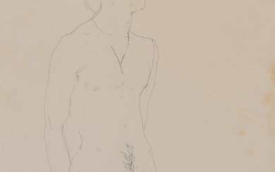 David Hockney (1937-) Britannique. "Peter" (Peter Schlesinger), Encre, Signé, inscrit 'Powis Terr' et daté 'Sept...